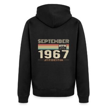 September 1967 Vintage Birthday September 1967 - Unisex Premium Organic Zip Hoodie - black - Back - Nico (187cm)