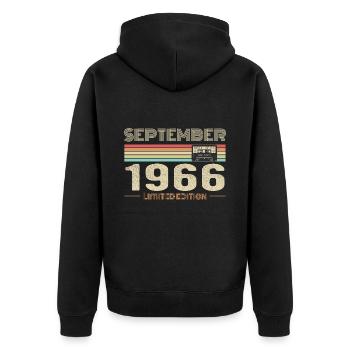 September 1966 Vintage Anniversary September 1966 - Unisex Premium Organic Zip Hoodie - black - Back - Nico (187cm)