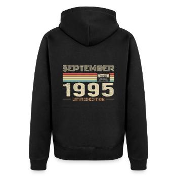 Septembre 1995 Vintage Anniversaire septembre 1995 - Veste à capuche bio Premium Unisexe - noir - Dos - Nico (187cm)