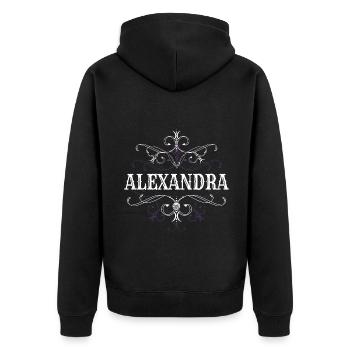 Alexandra Name Vorname Personalisiert - Unisex Premium Bio Zip Hoodie - Schwarz - Hinten - Nico (187cm)