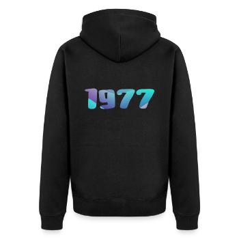1977 Geburtstagsgeschenk Jahrgang 1977 Retro 1977 - Unisex Premium Bio Zip Hoodie - Schwarz - Hinten - Nico (187cm)