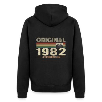 Original 1982 Vintage 1982 Retro Birthday 1982 - Unisex Premium Organic Zip Hoodie - black - Back - Nico (187cm)