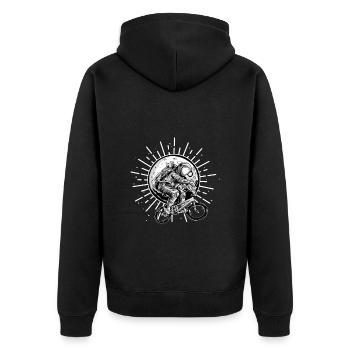 Astronaut auf BMX - Unisex Premium Bio Zip Hoodie - Schwarz - Hinten - Nico (187cm)