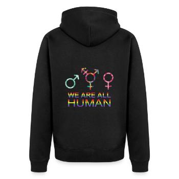 Nous sommes tous des symboles de genre LGBT humains - Veste à capuche bio Premium Unisexe - noir - Dos - Nico (187cm)