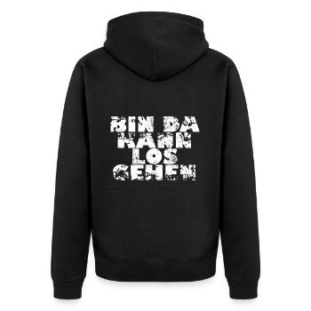 BIN DA KANN LOS GEHEN - Geschenk Idee - Unisex Premium Bio Zip Hoodie - Schwarz - Hinten - Nico (187cm)