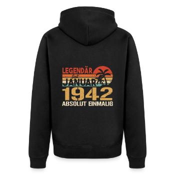 Geburtstagsgeschenk geboren im Januar 1942 - Unisex Premium Bio Zip Hoodie - Schwarz - Hinten - Nico (187cm)
