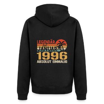 Geburtstagsgeschenk geboren im Januar 1996 - Unisex Premium Bio Zip Hoodie - Schwarz - Hinten - Nico (187cm)