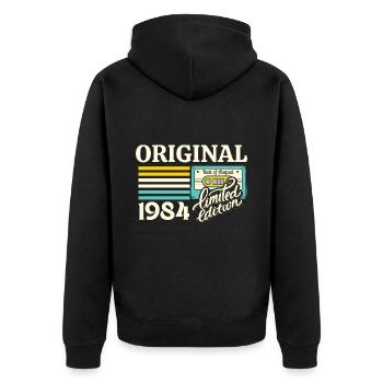 Cassette 40ème Anniversaire Août 1984 Millésime - Veste à capuche bio Premium Unisexe - noir - Dos - Nico (187cm)