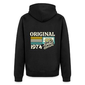 Cassette 50ème Anniversaire Août 1974 Millésime - Veste à capuche bio Premium Unisexe - noir - Dos - Nico (187cm)