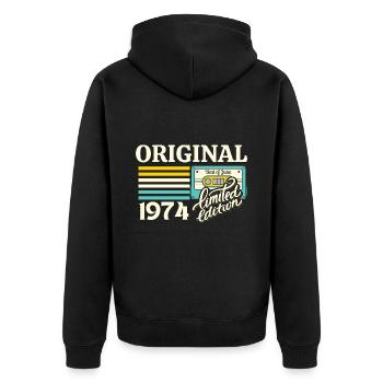50th Anniversary Cassette June 1974 Vintage - Unisex Premium Organic Zip Hoodie - black - Back - Nico (187cm)