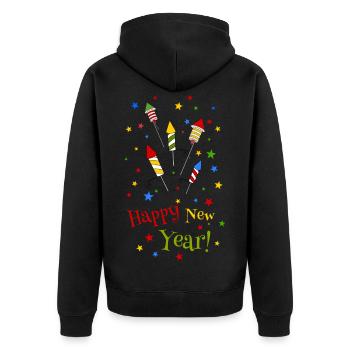 Silvester Party Outfit Happy New Year Raketen bunt - Unisex Premium Bio Zip Hoodie - Schwarz - Hinten - Nico (187cm)