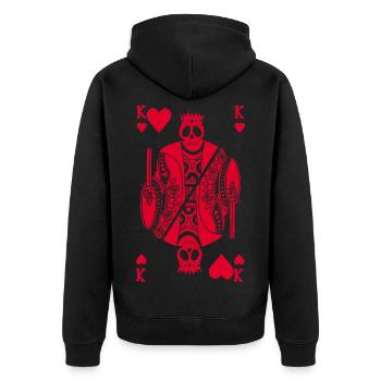 Rotes Skelett des Herzkönigs - Unisex Premium Bio Zip Hoodie - Schwarz - Hinten - Nico (187cm)
