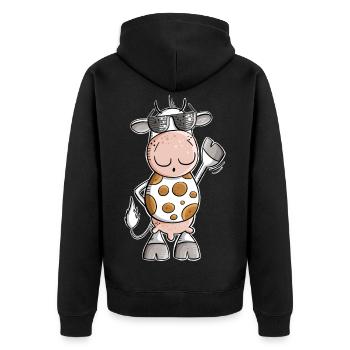 Coole Kuh mit Sonnenbrille - Unisex Premium Bio Zip Hoodie - Schwarz - Hinten - Nico (187cm)