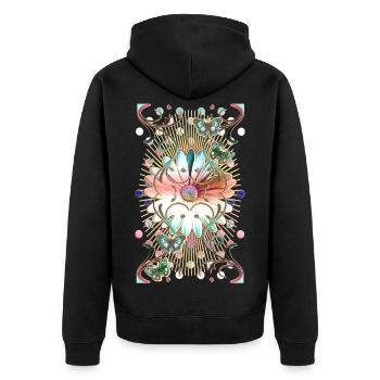 Schmetterlinge Blume Ornamente - Unisex Premium Bio Zip Hoodie - Schwarz - Hinten - Nico (187cm)