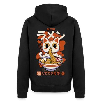 Maneki neko ramen retro - Unisex Premium Organic Zip Hoodie - black - Back - Nico (187cm)