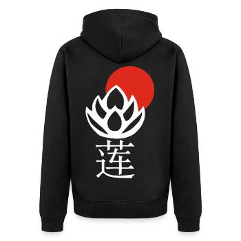 White Lotus and Red Sun - Unisex Premium Organic Zip Hoodie - black - Back - Nico (187cm)
