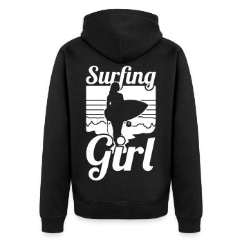 Surfer girl - Unisex Premium Organic Zip Hoodie - black - Back - Nico (187cm)
