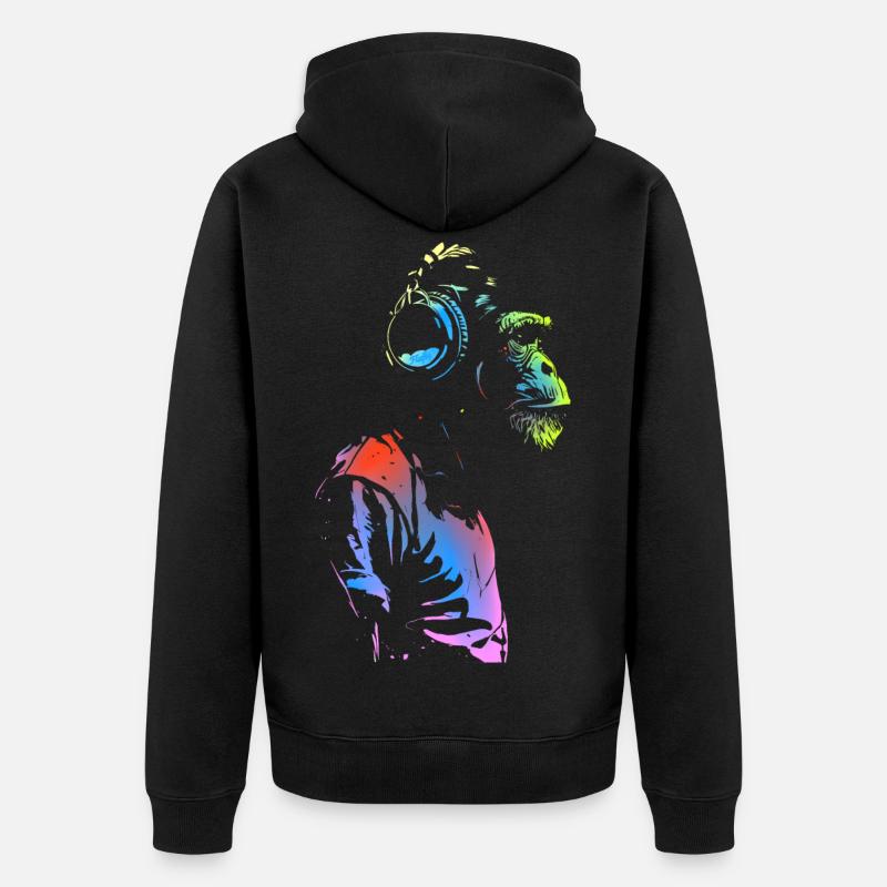 Singe avec des écouteurs 🎧 - Veste à capuche bio Premium Unisexe - noir