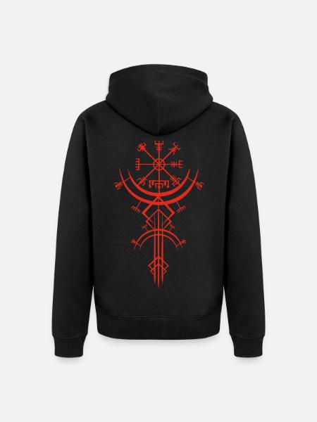 Rotes Symbol eines Wikinger-Kompasses - Unisex Premium Bio Zip Hoodie - Schwarz