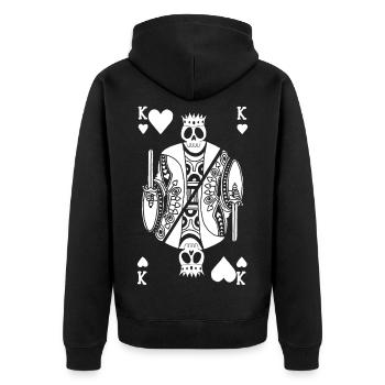 Weißes Skelett des Herzkönigs - Unisex Premium Bio Zip Hoodie - Schwarz - Hinten - Nico (187cm)
