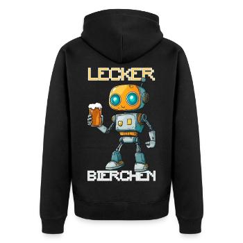 Lecker Bierchen X Roboter mit Bier lustiges - Unisex Premium Bio Zip Hoodie - Schwarz - Hinten - Nico (187cm)
