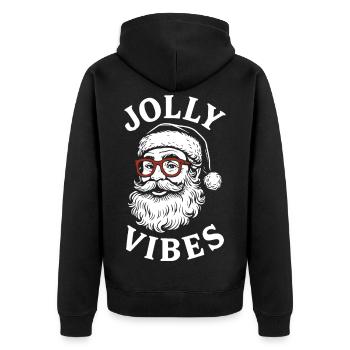 Fröhliche Vibes, Weihnachtsgeist des Weihnachtsmanns - Unisex Premium Bio Zip Hoodie - Schwarz - Hinten - Nico (187cm)