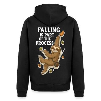 Bouldering Sloth – Falling is part of the Process - Unisex Premium Organic Zip Hoodie - black - Back - Nico (187cm)