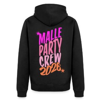 Malle, Party Crew, 2026 - Unisex Premium Bio Zip Hoodie - Schwarz - Hinten - Nico (187cm)