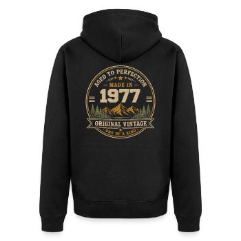 1977 Retro 1977 Vintage 1977 Geschenk 1977 - Unisex Premium Bio Zip Hoodie - Schwarz - Hinten - Nico (187cm)