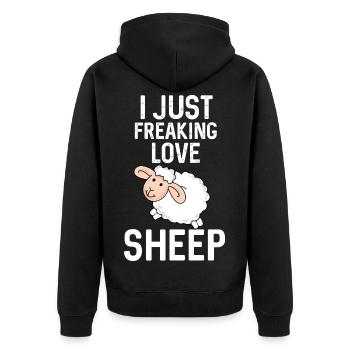I Freaking Love Schafe | Funny Sheep Design - Unisex Premium Bio Zip Hoodie - Schwarz - Hinten - Nico (187cm)