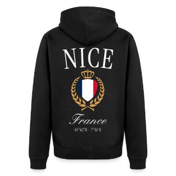 Nice France Coat of Arms Crown – Travel Souvenir - Unisex Premium Organic Zip Hoodie - black - Back - Nico (187cm)