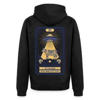 Mème drôle : Entrez, un perdant fait des trucs de fesses - Veste à capuche bio Premium Unisexe - noir - Dos - Nico (187cm)