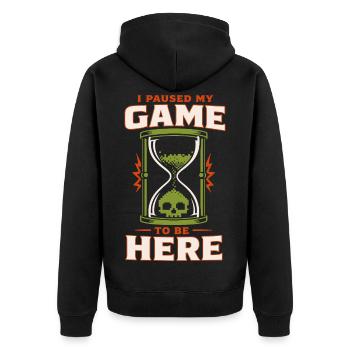 I paused my game to be here - Unisex Premium Organic Zip Hoodie - black - Back - Nico (187cm)