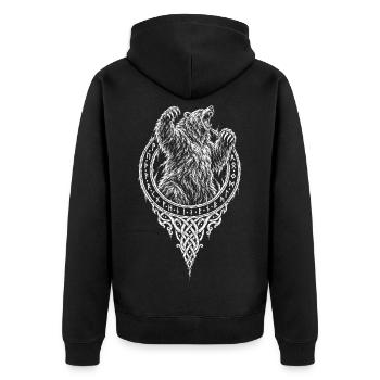 Der brüllende Bär im Runenring - Unisex Premium Bio Zip Hoodie - Schwarz - Hinten - Nico (187cm)