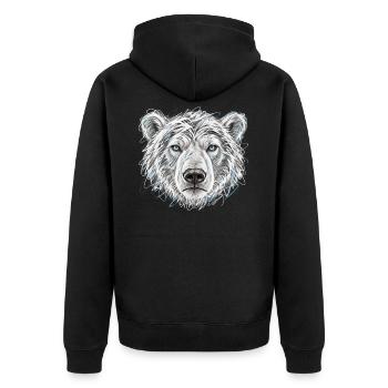 Blauäugiger Eisbär – Künstlerisches Porträt - Unisex Premium Bio Zip Hoodie - Schwarz - Hinten - Nico (187cm)