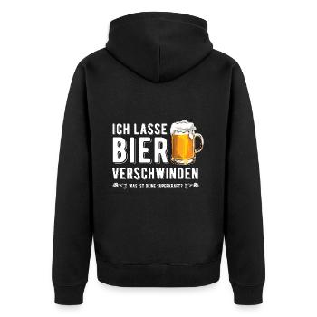 Ich lasse Bier verschwinden - Bierkenner - Spruch - Unisex Premium Bio Zip Hoodie - Schwarz - Hinten - Nico (187cm)