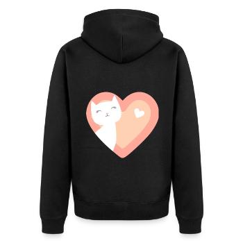 Süße Katze Kätzchen im Herz Motiv - Unisex Premium Bio Zip Hoodie - Schwarz - Hinten - Nico (187cm)