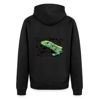 Eine Eidechse im Garten - Unisex Premium Bio Zip Hoodie - Schwarz - Hinten - Nico (187cm)