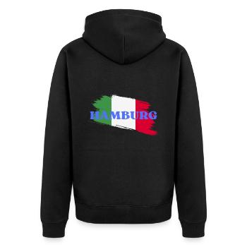 Hamburg - Unisex Premium Organic Zip Hoodie - black - Back - Nico (187cm)