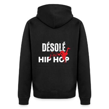 Sorry I Hip Hop - Unisex Premium Bio Zip Hoodie - Schwarz - Hinten - Nico (187cm)