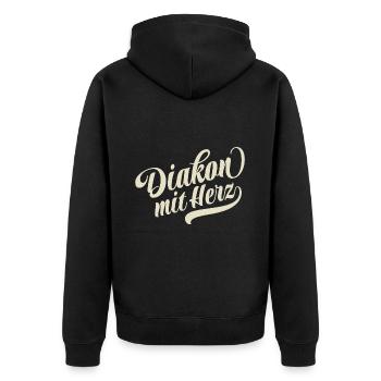 Diakon mit Herz - Motivation und Erfolg - Unisex Premium Bio Zip Hoodie - Schwarz - Hinten - Nico (187cm)