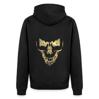 Totenkopf Monster Gold - Unisex Premium Bio Zip Hoodie - Schwarz - Hinten - Nico (187cm)
