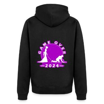 Game Over 2024 Hochzeit - Unisex Premium Bio Zip Hoodie - Schwarz - Hinten - Nico (187cm)