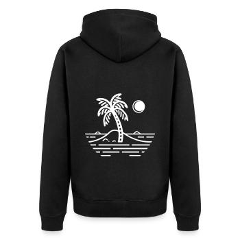 Palmen Insel - Unisex Premium Bio Zip Hoodie - Schwarz - Hinten - Nico (187cm)