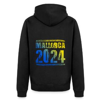 Mallorca 2024 Bunt Urlaub - Unisex Premium Bio Zip Hoodie - Schwarz - Hinten - Nico (187cm)