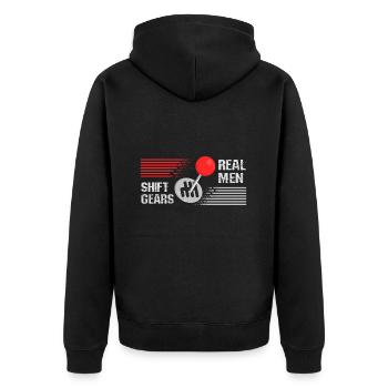 Echte Männer schalten - Unisex Premium Bio Zip Hoodie - Schwarz - Hinten - Nico (187cm)
