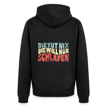 Die tut nix, die will nur schlafen - Spruch - Unisex Premium Bio Zip Hoodie - Schwarz - Hinten - Nico (187cm)