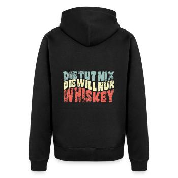 Die tut nix, die will nur Whiskey - Spruch - Unisex Premium Bio Zip Hoodie - Schwarz - Hinten - Nico (187cm)