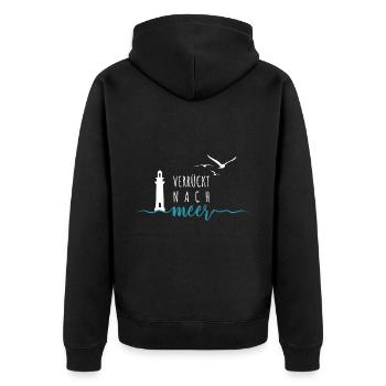 Ein bisschen Meer geht immer - Wellen Nordsee - Unisex Premium Bio Zip Hoodie - Schwarz - Hinten - Nico (187cm)