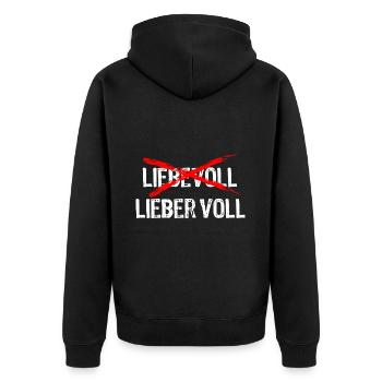 Lieber voll als liebevoll - Saufen - Spruch - Unisex Premium Bio Zip Hoodie - Schwarz - Hinten - Nico (187cm)